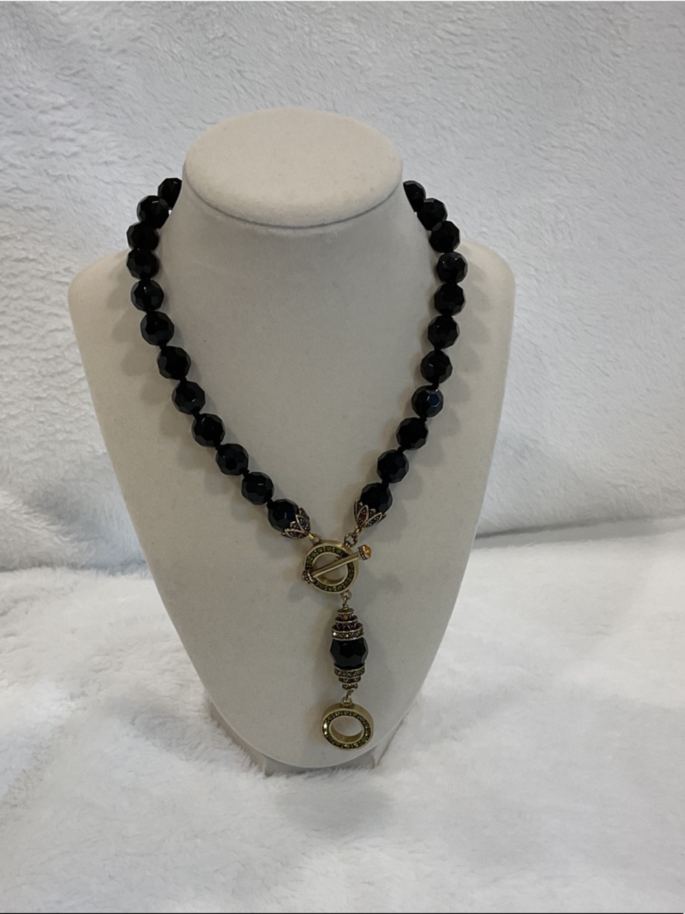 Heidi Daus Black Beaded Necklace with Gold Toggle Pendant